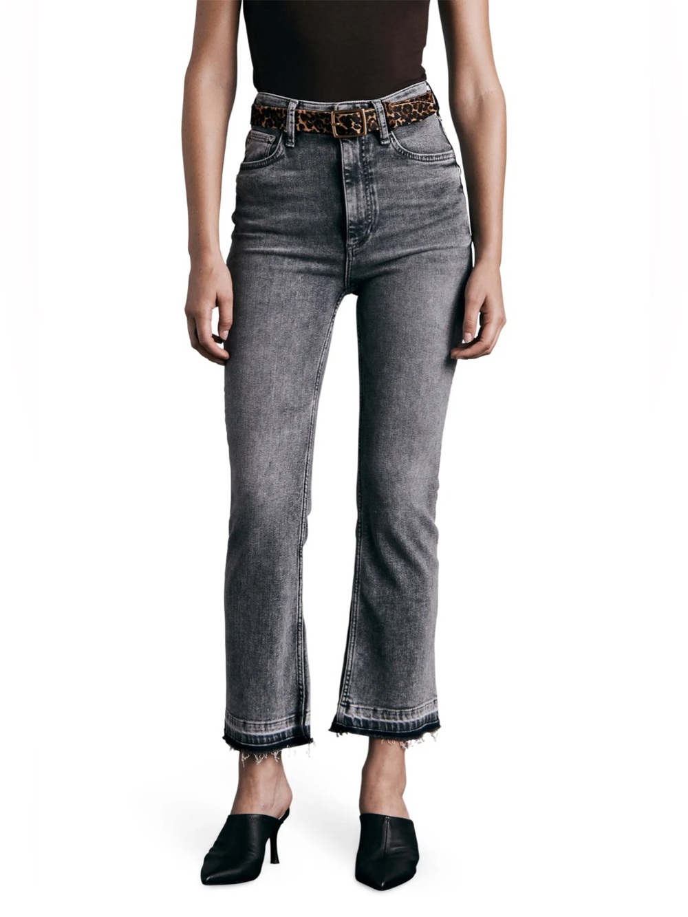 rag & bone Washed Gray High-Rise Cropped Jeans